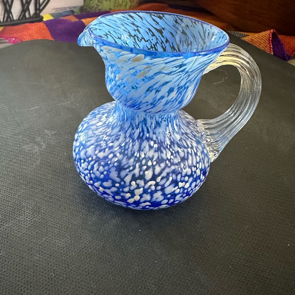 Pilgrim Blue Art Glass Pitcher